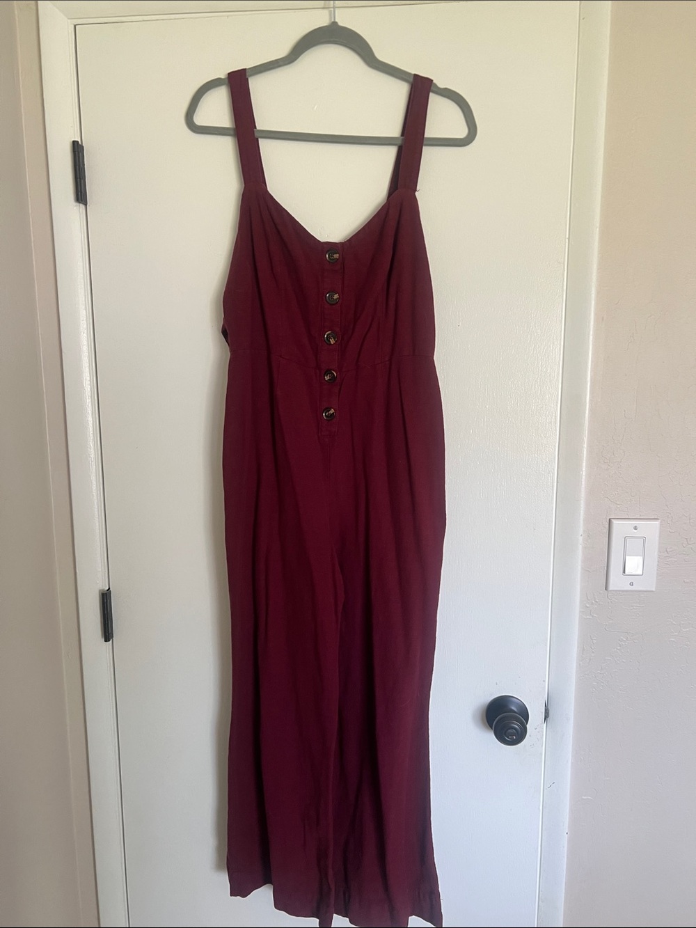 Women's Burgundy Button-Front Jumpsuit